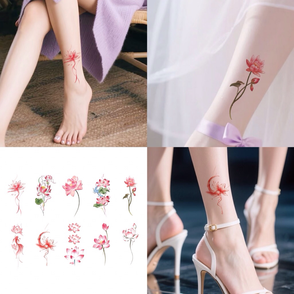 แทททู ดอกบัว 5x10cm พร้อมส่งใน