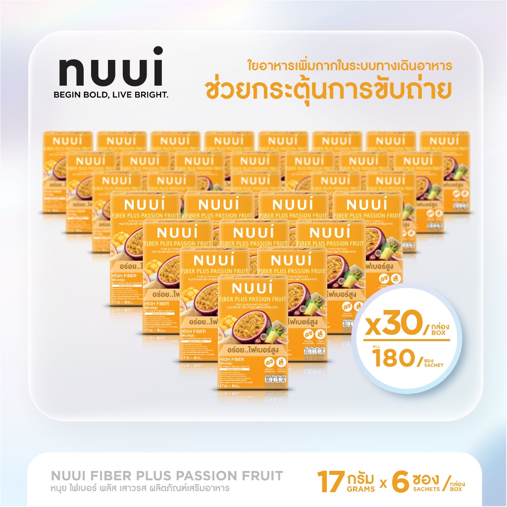 NUUI FIBER PLUS PASSION FRUIT หนุย ไฟเบอร์ พลัส เสาวรส   (30 กล่อง รวม 180 ซอง)