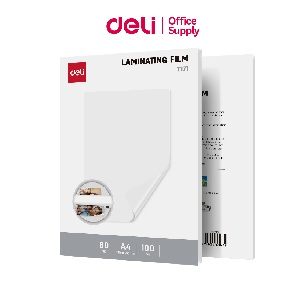 Deli แผ่นเคลือบ เคลือบเอกสาร A4/A3 100 แผ่น หนา 60/75/100/125 ไมครอน Laminating film