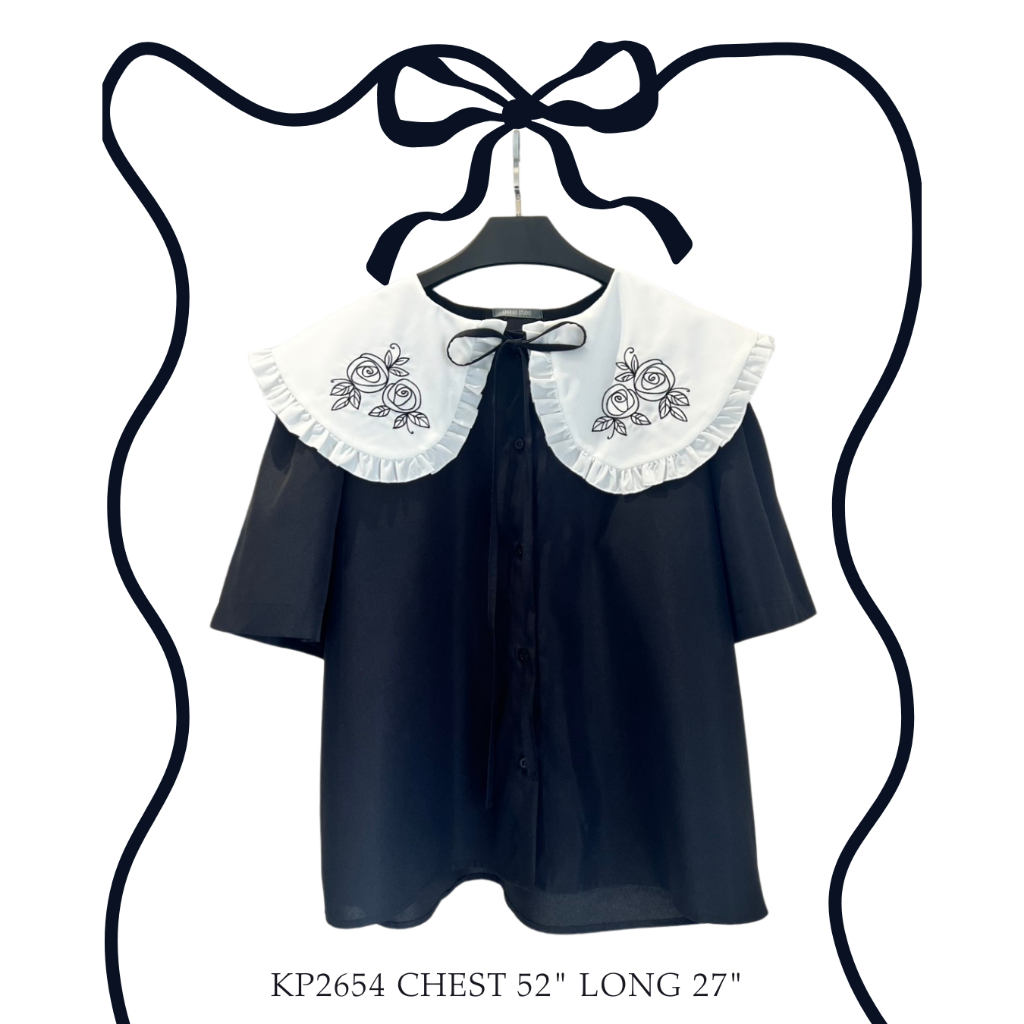 เสื้อเชิ้ตแขนสั้น detail ปักปกดอกไม้สองข้างเก๋ๆ  รุ่นนี้ทรงคอบัว แถม detail ผูกจัดแต่งได้ตามใจชอบได้ทุกลุคทุกสไตล์2654 ราคา ถูกที่สุด ดีลบีเคเค แกลเลอรีภาพที่ 3