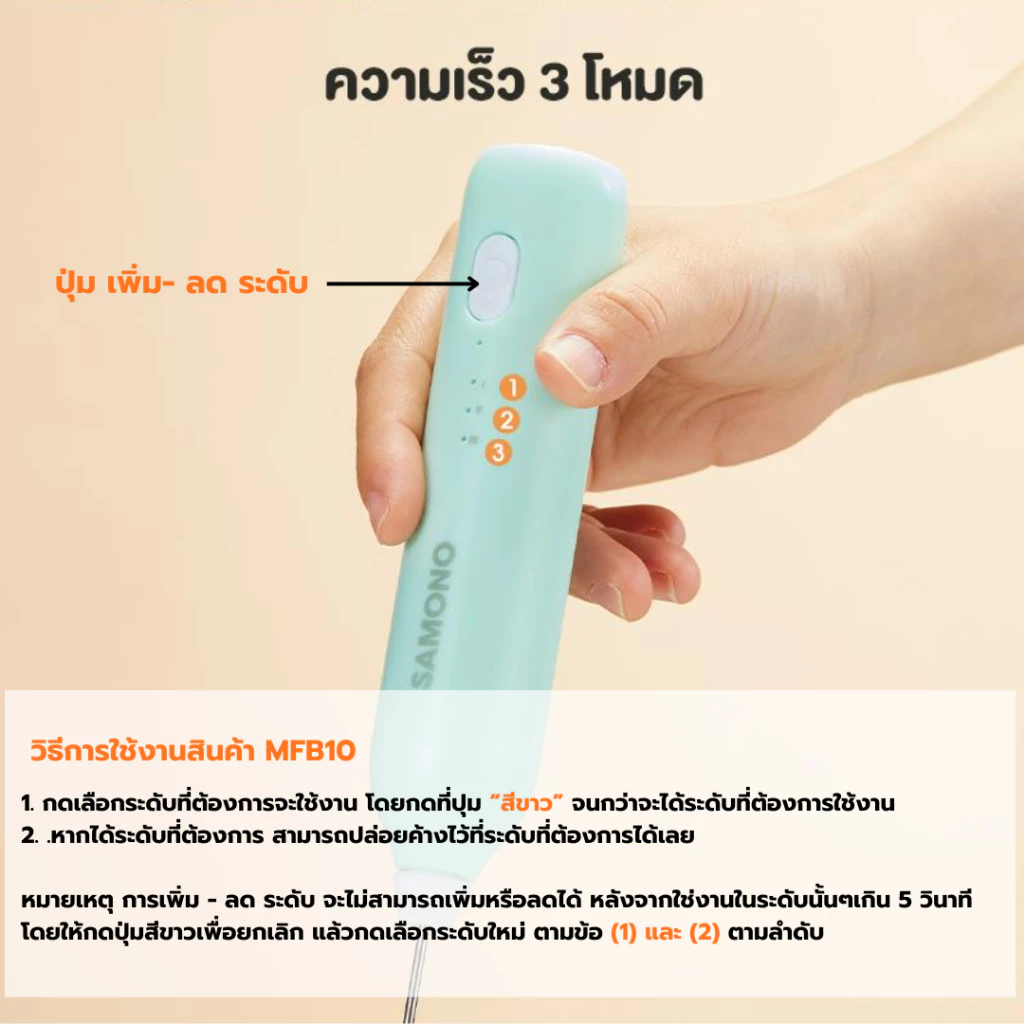 (ประกัน1ปี) Samono เครื่องตีฟองนม  ที่ตีฟองนมไร้สายขนาดเล็ก ชาร์จเเบตไทป์ซี แบบพกพา SW-MFB10 thumbnail 4