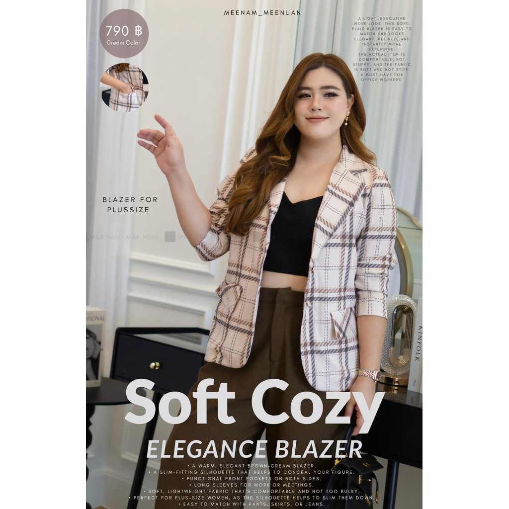 BZ117 เบลเซอร์สก๊อตครีม เบลเซอร์คนอ้วน สูทคนอ้วน ไซซ์ใหญ่ plussize