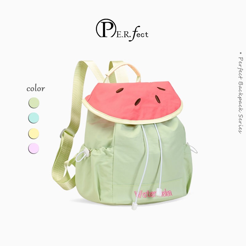 💖PERFECT💖กระเป๋าเป้สตรี  สไตล์เกาหลีสำหรับหน้าร้อน  คอลเลกชันลวดลายผลไม้สดใส พกพาสะดว กันน้ำ