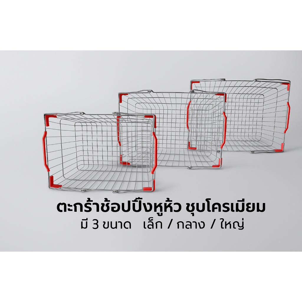 ตะกร้าช้อปปิ้งหูหิ้ว ชุบโครเมียม มี 3 ขนาด เล็ก/กลาง/ใหญ่