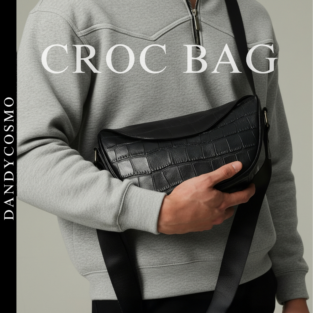 DANDY COSMO | กระเป๋าหนังแท้ สะพายข้าง รุ่น CROC หนัง Stamp ลายให้กลิ่น Classic & Luxury Real Leather