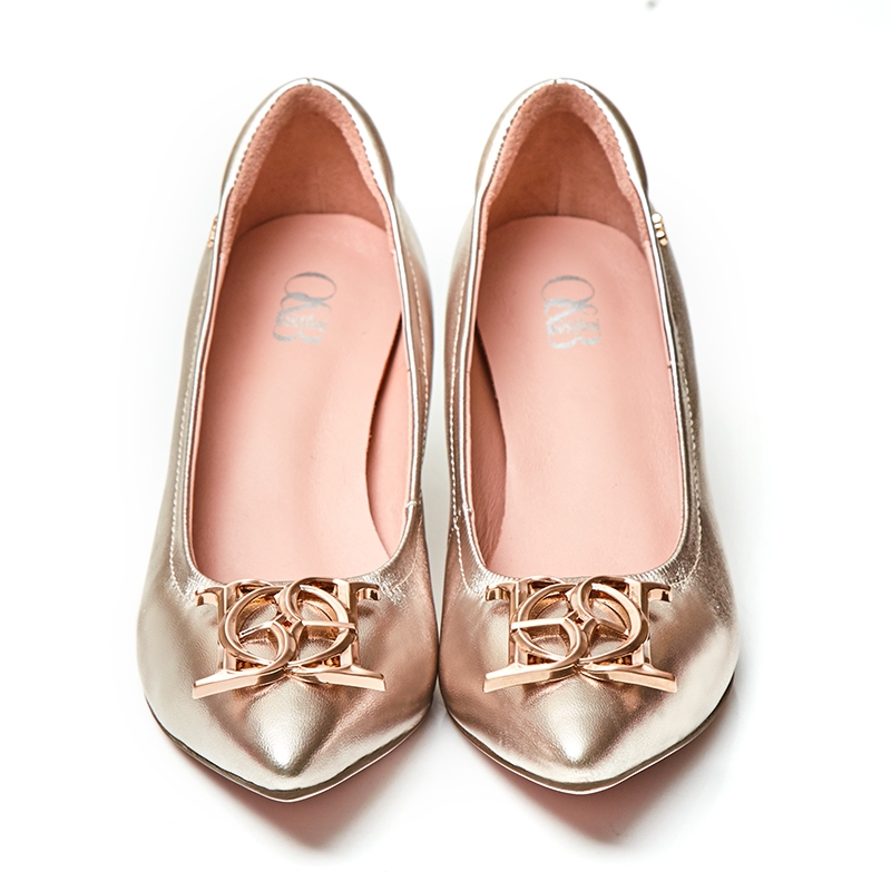 O&B รองเท้าส้นสูงหนังแกะ รุ่น DIANA CREST 2 INC IN CHAMPAGNE-11100SS32010F_H5CPMT