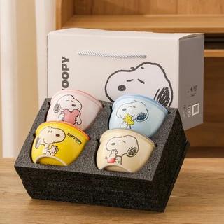【ของแท้】Snoopy สนูปปี้ ชุดชามเซรามิก 4 ใบ สีพาสเทล ลายน่ารัก พร้อมกล่องของขวัญสุดหรู ของขวัญวันเกิด