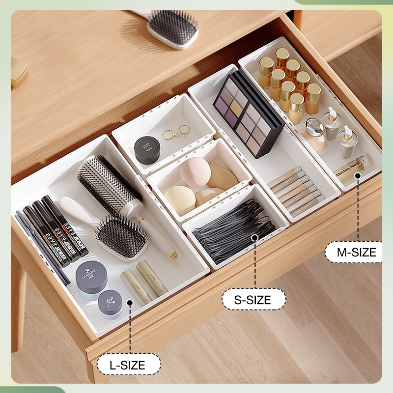 CICANO กล่องแบ่งช่องในลิ้นชัก กล่องเก็บข้อมูลที่สามารถปรับขนาดได้ ลิ้นชักพลาสติก ผู้จัดการรายการต่างๆ - รูปที่ 2