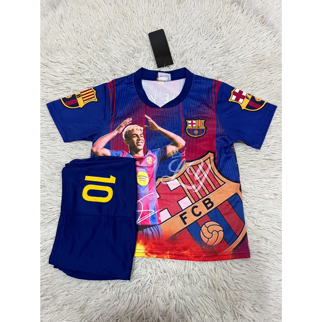เสื้อบอลเด็ก(ลายลามีนยามาล)ทีมบาร์เซโลน่าเบอร์10ใหม่ล่าสุด ปี2026 เสื้อพร้อมกางเกง