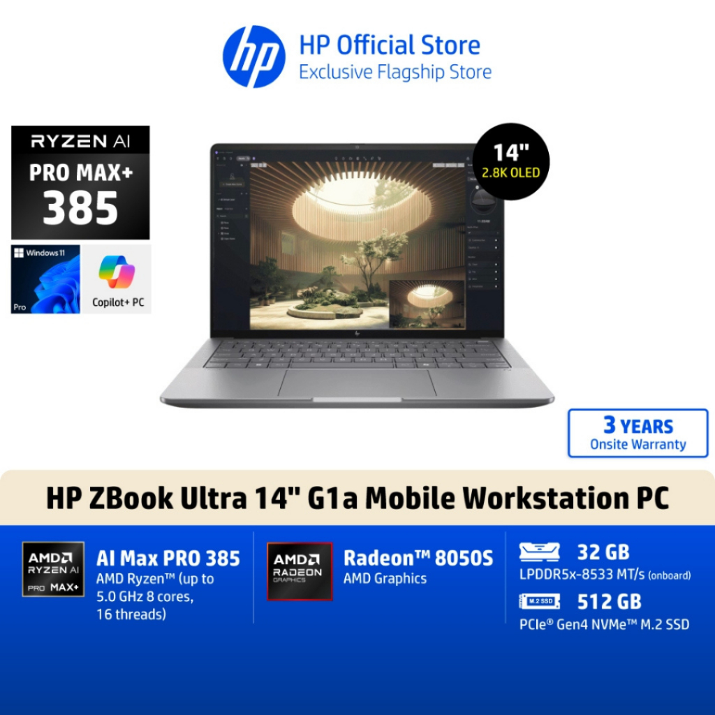 HP ZBook Ultra | AI Max PRO 385 | Radeon 8050S | 32GB/512GB | 14" 2.8K Touch display | Win 11 Pro | 