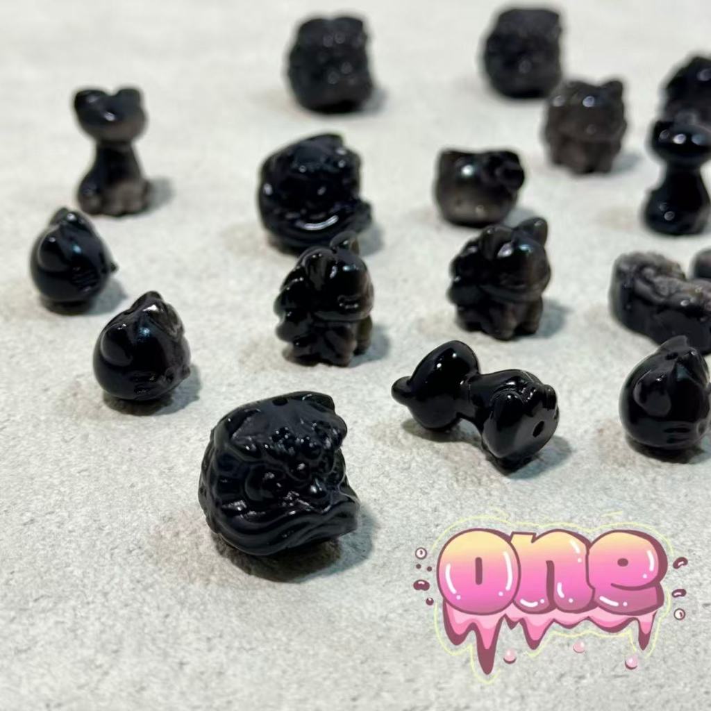 รุ่นใหม่ล่าสุด ออบซิเดียน หินออบซิเดียนเงิน Obsidian รูปหัวสิงโต อุปกรณ์เสริมสร้อยข้อมือDIY หินนำโชค