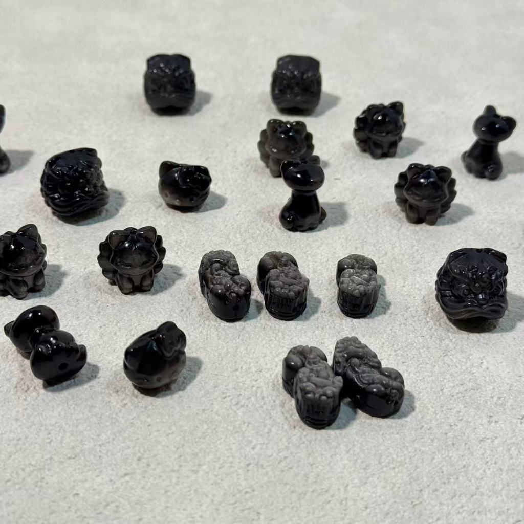 รุ่นใหม่ล่าสุด ออบซิเดียน หินออบซิเดียนเงิน Obsidian รูปหัวสิงโต อุปกรณ์เสริมสร้อยข้อมือDIY หินนำโชค - รูปที่ 5