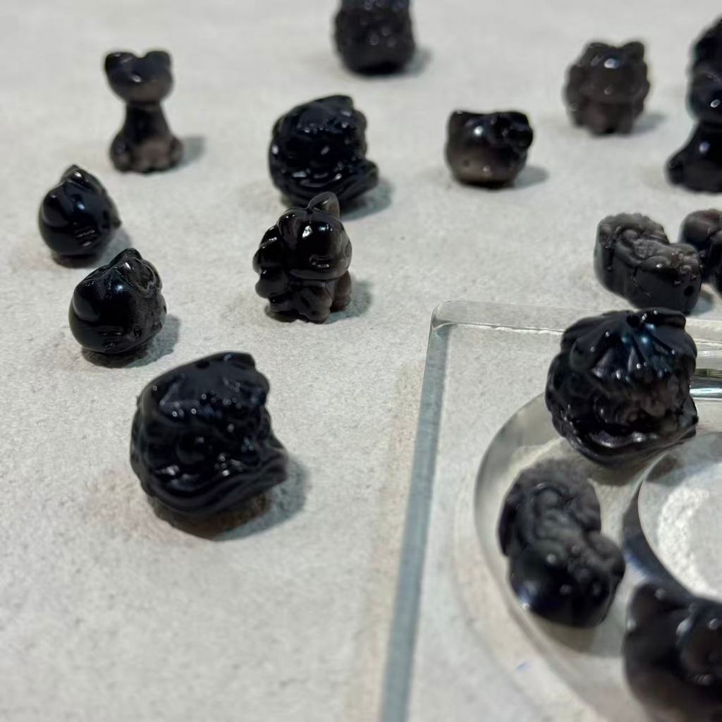 รุ่นใหม่ล่าสุด ออบซิเดียน หินออบซิเดียนเงิน Obsidian รูปหัวสิงโต อุปกรณ์เสริมสร้อยข้อมือDIY หินนำโชค - รูปที่ 6