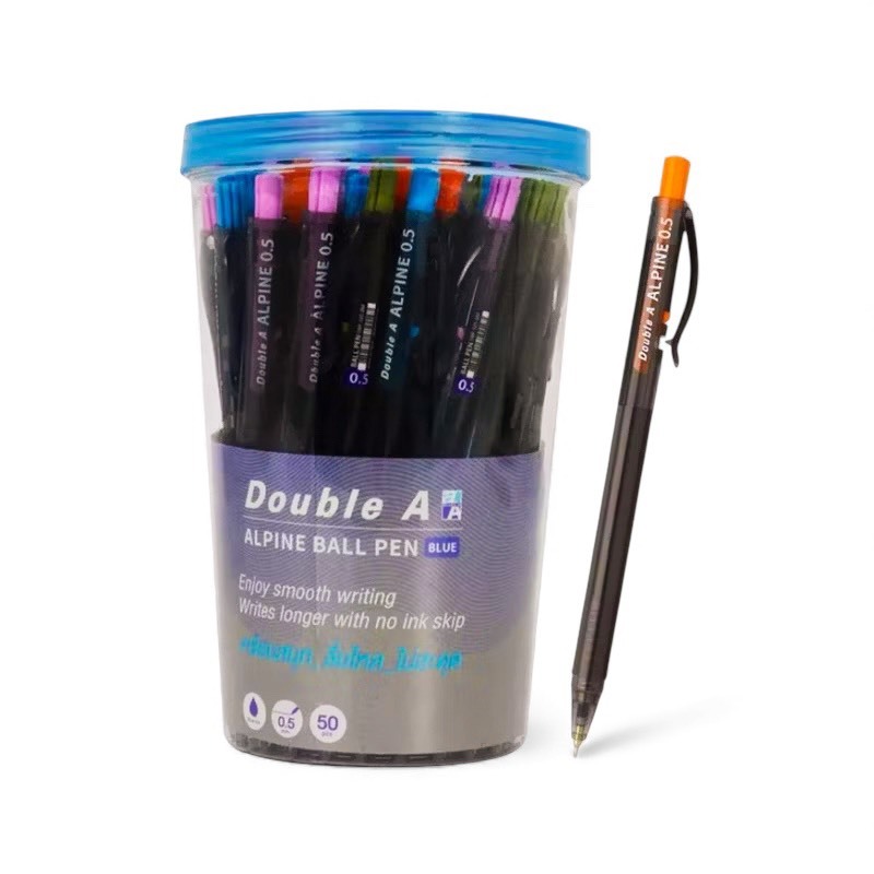 Double A ปากกาลูกลื่น รุ่น ALPINE BALL PEN หมึกสีน้ำเงิน 0.5 ( 1x50 )