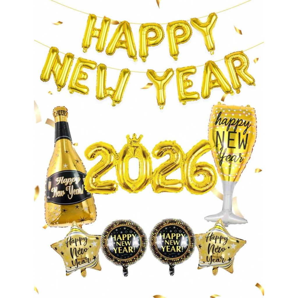 🇹🇭พร้อมส่งจากไทย🇹🇭 ลูกโป่ง สกรีน ลายปีใหม่ ชุดลูกโป่งปีใหม่ happy new year 2026 คริสต์มาส สีสวย ลายชัด