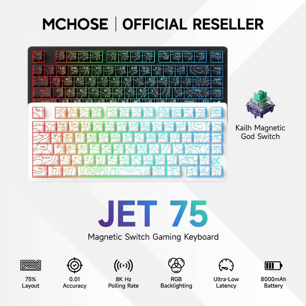 MCHOSE GAMING KEYBOARD WIRE JET75 HALL EFFECT KAILH MAGNETIC GOD LINEAR-SW WHITE TOPOGRAPHIC SIZE 75