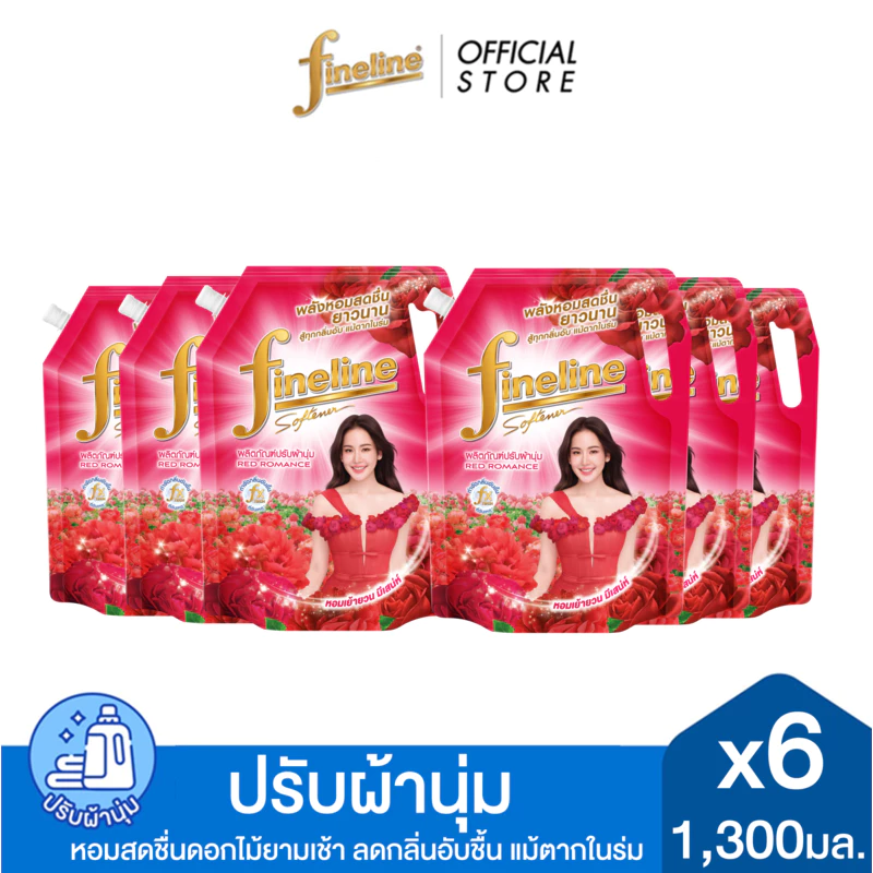 [แพ็ค 6] ไฟน์ไลน์ ปรับผ้านุ่ม สูตรมาตรฐาน เรด โรมานซ์ 1300 มล.,สีแดง ด้วยความหอมหรู จากแนวกลิ่นน้ำหอมเคาเตอร์แบรนด์