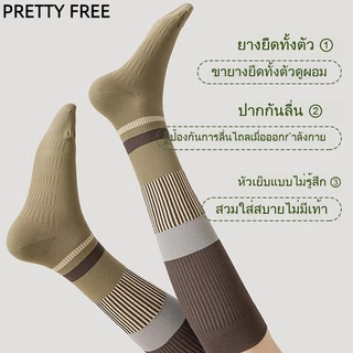 PRETTY FREE ถุงเท้ายาวถึงเข่าสไตล์เกาหลีสีลูกกวาดแฟชั่นผ้าฝ้ายถุงเท้าผู้หญิง