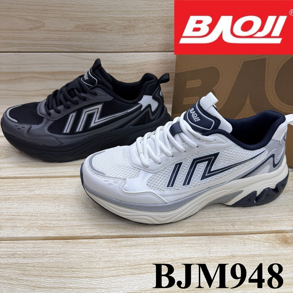 Baoji BJM 948 รองเท้าผ้าใบ บาโอจิ 41-45 ดำเงิน/ขาวเงิน สป.