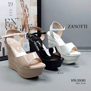 รองเท้าส้นตึก สูง 5 นิ้ว เสริมหน้า 2 นิ้ว คาดสายเดี่ยว รัดข้…