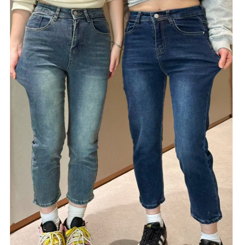 Beautified  👖🌻กางเกงยีนส์เอวสูง เนื้อผ้ายืดคุณภาพดี ทรงหลวมดูผอม ไซส์S-5XL👖🌻#V128#V129