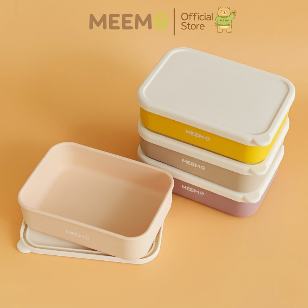 MEEM กล่องข้าวซิลิโคนเด็ก แบบ 1 ช่อง พร้อมฝาปิด กล่องใส่อาหารกลางวันเด็ก