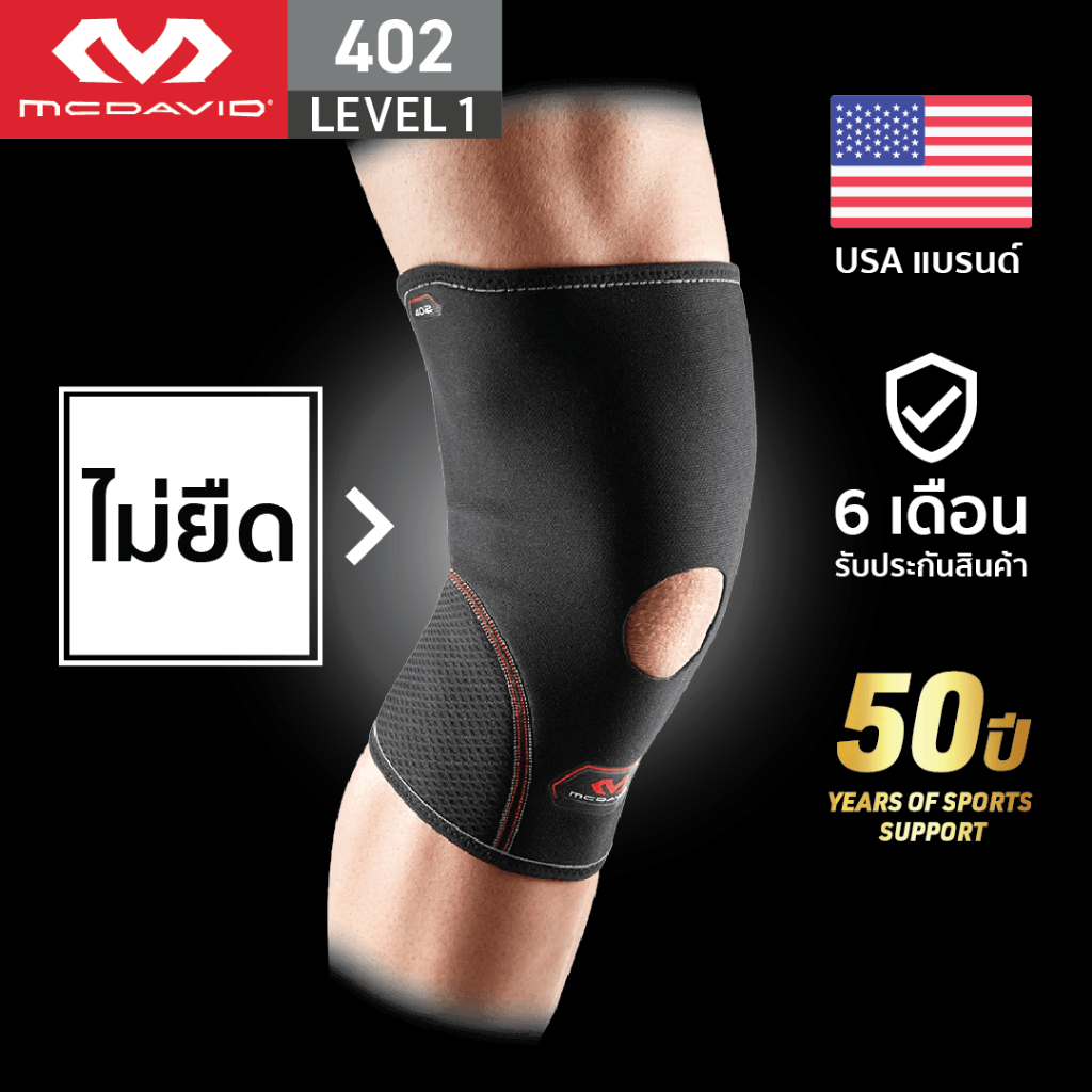 McDavid 402 LEVEL1 ที่รัดเข่าแบบมีรู สนับเข่า พยุงเข่า สายรัดเข่า รัดเข่า ปลอกเข่า Knee Brace Knee S