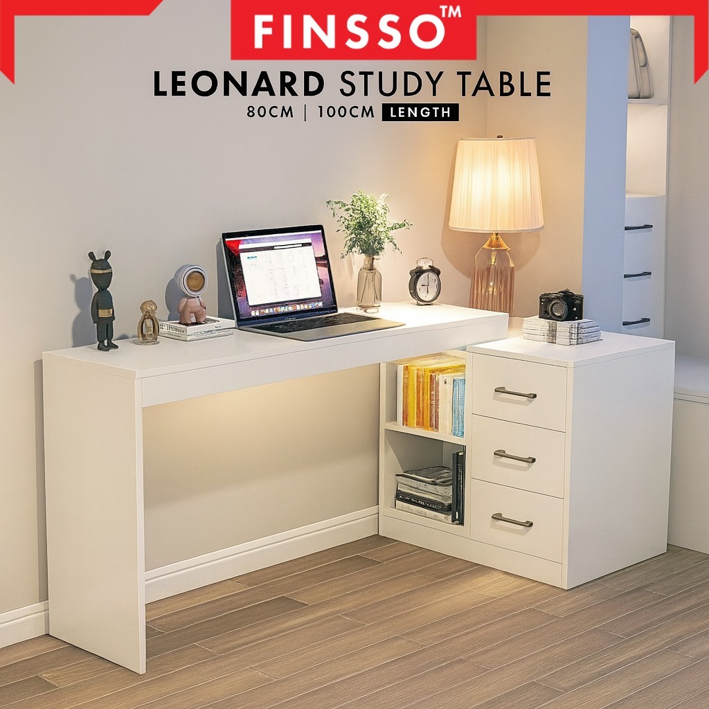 พร้อมส่ง Finsso :โต๊ะทำงาน พร้อมตู้เก็บของและลิ้นชัก /โต๊ะทํางาน / โต๊ะ Leonard Table
