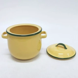 INDRA CERAMIC หม้อโบราณปิ่นโต ลายสังกะสีเหลือง เซรามิกเข้าไมโครเวฟได้ *ห้ามตั้งบนเตาแก๊สหรือเตาไฟฟ้า