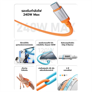 CUKTECH CTC615W 6A 240W สายชาร์จเร็ว USB-C ความยาว 1.5 เมตร รองรับการชาร์จ PD3.1 สำหรับ iPhone 17 -2Y