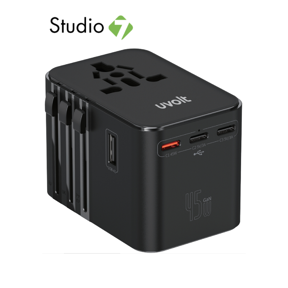 หัวแปลงปลั๊กไฟ Uvolt Universal Travel 45W Dual UVTA-08 Black by