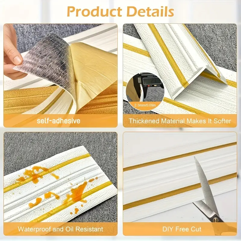 สติ๊กเกอร์ขอบบัวกันน้ําแบบมีกาวในตัวสําหรับมุมผนังเว้า ขอบบัว 3มิติ ขอบบัวติดผนังกาวในตัว คิ้วบัวติดผนัง 3มิติมีกาวในตัว - รูปที่ 6