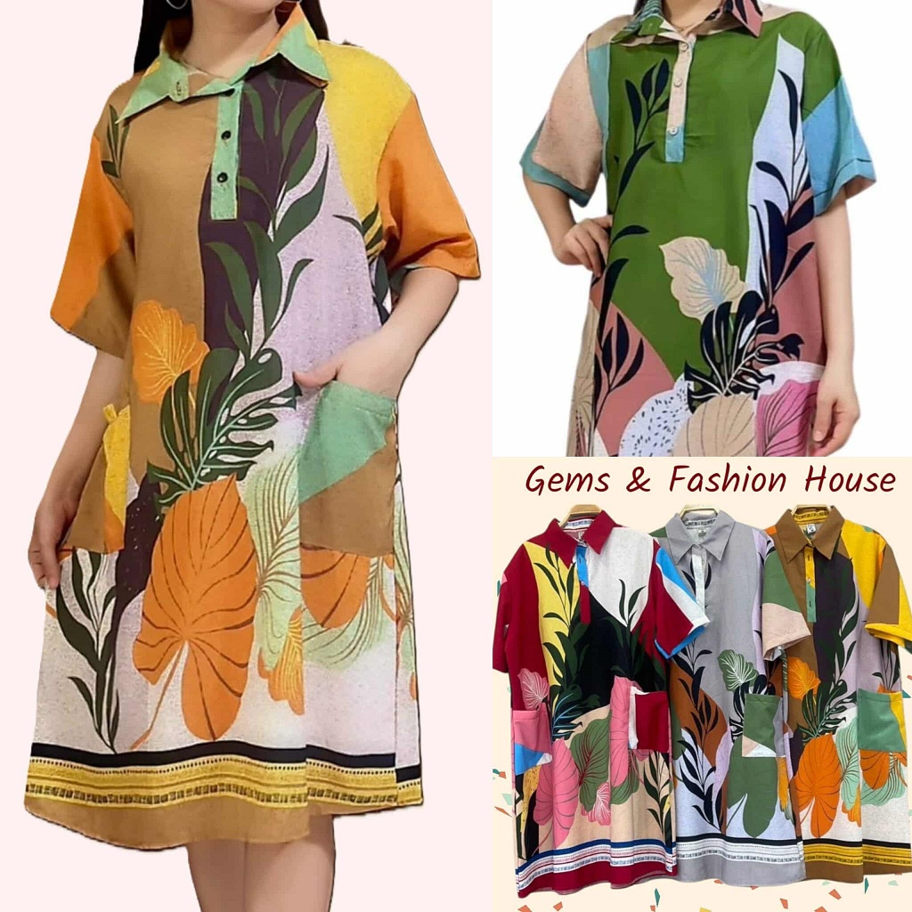 Pitzy Mini Dress เดรสปกเชิ้ต  มินิเดรสแขนสั้น ทรงหลวม กระเป๋าหน้า เนื้อผ้าไหมอิตาลี อก 46 นิ้ว