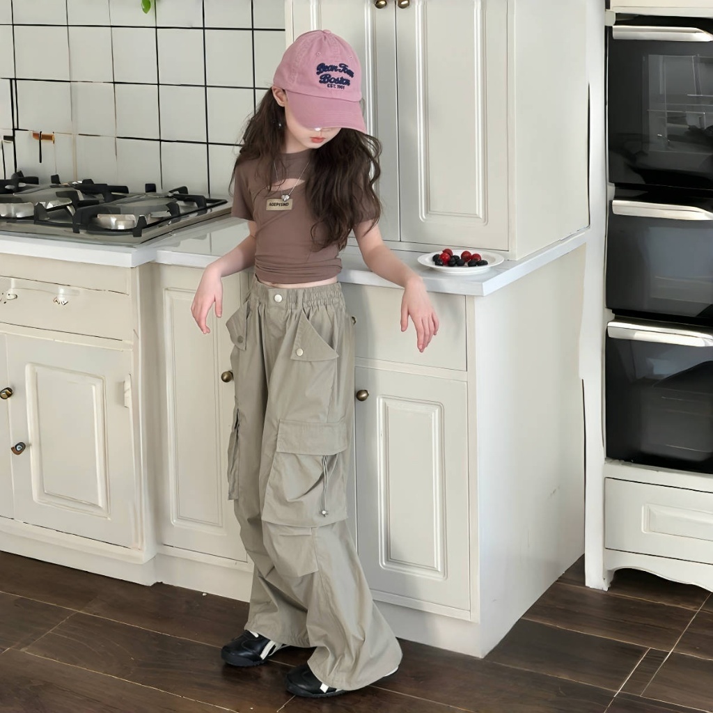 honeywears⚡️พร้อมส่ง⚡️กางเกงคาร์โก้เด็กผู้หญิงเท่ๆ ขายาว ทรงตรง แฟชั่นฤดูร้อน ไซส์ 120-160 - รูปที่ 5