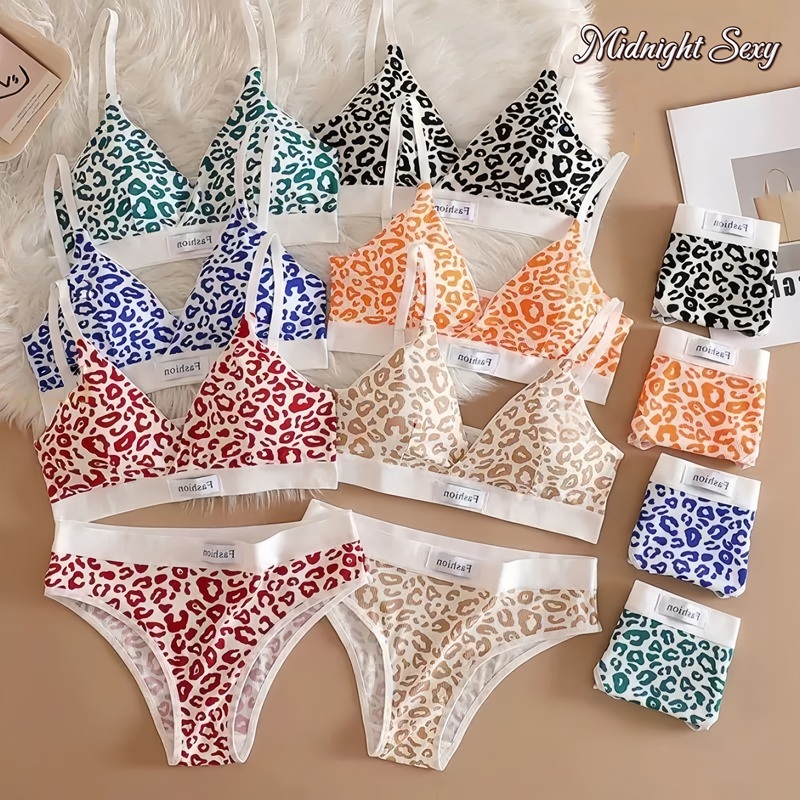 เสื้อชั้นใน underwear สำหรับผู้หญิง คอวี push up ลายเสือดาว ยืดหยุ่นดี ระบายอากาศ ผ้านิ่ม ใส่สบาย เซ็กซี่ ส่งจากไทย