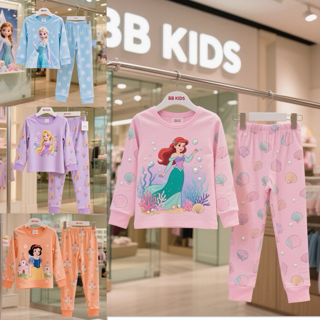 ชุดนอนเด็กพร้อมส่งในไทย งาน BB Kids ชุดนอนเด็กเจ้าหญิงแขนยาวขายาวน่ารักสีสวย