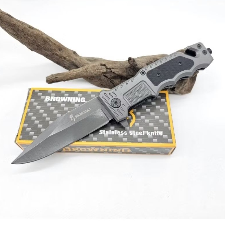มีดพับ BROWNING(DA335) ด้ามจับสแตนเลส เหล็กหนา ทนทาน ใบมีดสแตนเลส เคลือบกันสนิม  สำหรับเดินป่า เอนกประสงค์ ออกกำลังกาย