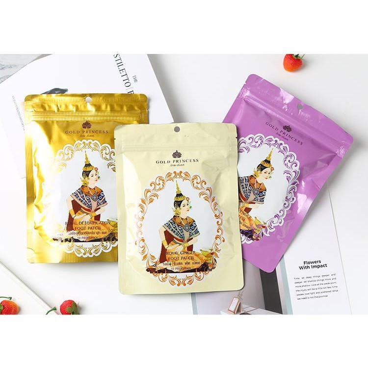 แผ่นแปะ สปาเท้า GOLD PRlNCESS มีสรรพคุณในการทำให้เลือดไหลเวียนดี ล้างสารพิษ 1ซองมี10แผ่น