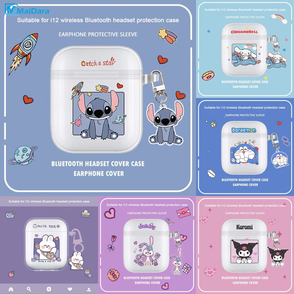 สินค้าใหม่มาแรง การป้องกันการตก Soft Case น่ารักโปร่งใส Anti Drop หูฟังกรณีชุดหูฟังบลูทูธรวมจี้เหมาะสําหรับ i12