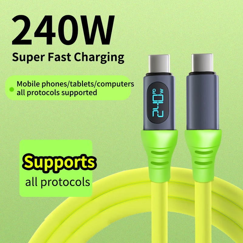 สายชาจแบตเร็ว 240W/6A สายชาร์จ USB Type C TO Cชาร์จเร็วสุดๆ จอแสดงผลแบบดิจิตอล สำหรับมือถือและแท็บเล็ต สายชาร์จ 1/2เมตร