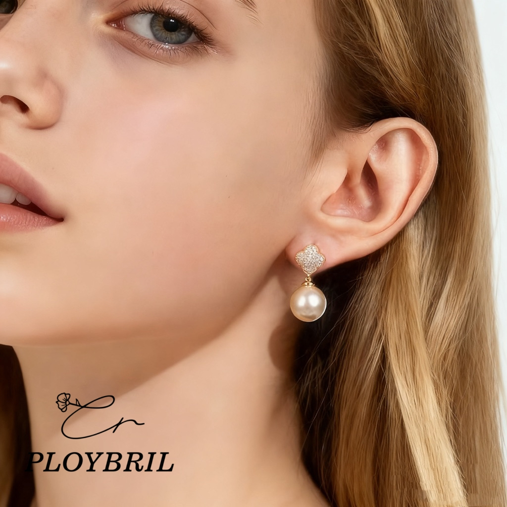 PLOYBRIL E004 ต่างหูไข่มุก ดีไซน์หรู สไตล์เกาหลี ฝังเพชร CZ ประกายสวย ต่างหูผู้หญิง ใส่งานแต่ง ออกงาน แฟชั่นมินิมอล ราคา ถูกที่สุด ดีลบีเคเค แกลเลอรีภาพที่ 2