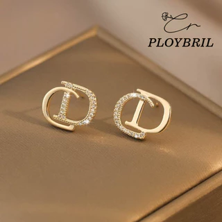 พร้อมส่งจากไทย สีทองแต่งเพชร ต่างหู รูปตัวอักษร เครื่องประดับผู้หญิง PLOYBRIL E003