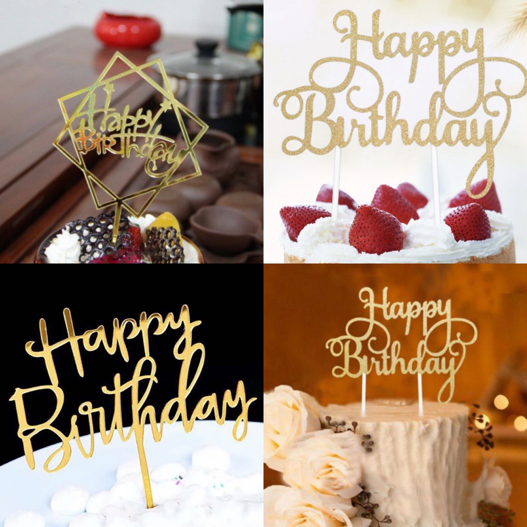 ป้ายปักตกแต่งเค้ก DIY ทรงหมวก น่ารัก คละลาย ป้ายกระดาษตกแต่งเค้กวันเกิด Party Cake Topper ป้ายปักเค้ก Happy Birthday