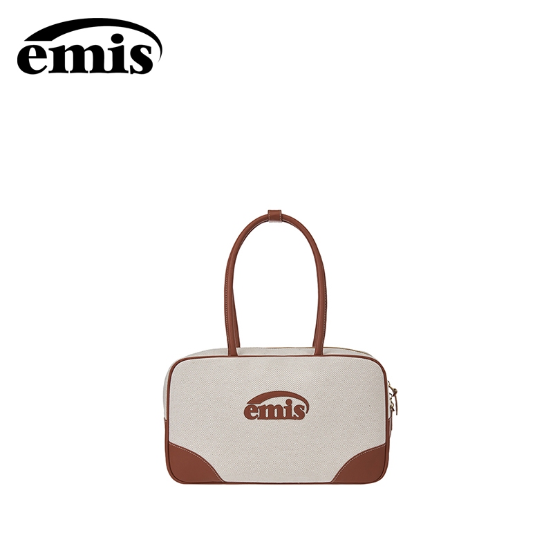 『 EMIS 』🇰🇷EMIS CANVAS LEATHER TOTE BAG BLACK/BROWN ความจุขนาดใหญ่ กระเป๋าสะพายไหล่