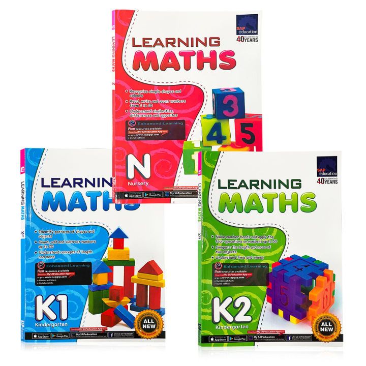 Learning Mathematics Singapore Math Kindergarten SAP workbook, 3 Books Set
