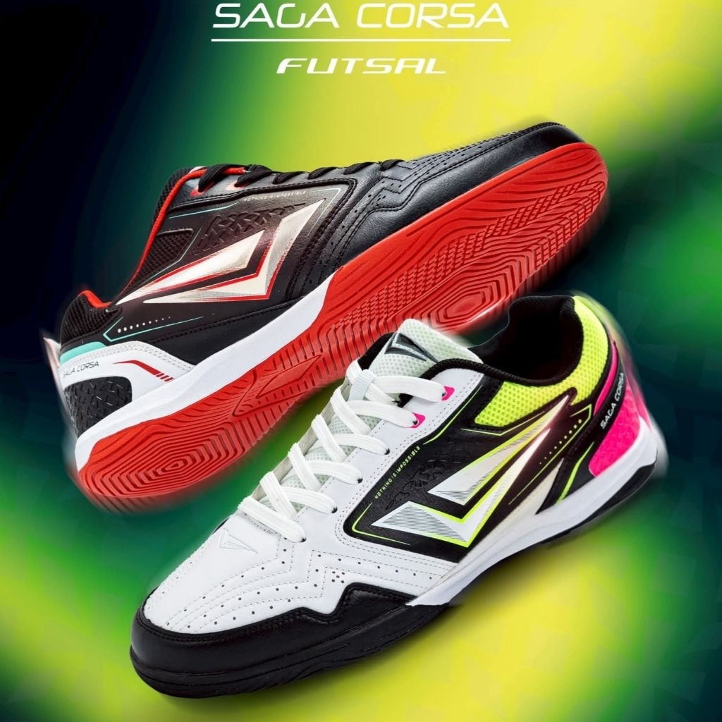 (WINGZลิขสิทธิ์ )ไซส์ 34-45 รองเท้าฟุตซอล SAGA CORSA พื้นไฟล่อนเบา ไซส์เด็ก-ผู้ใหญ่