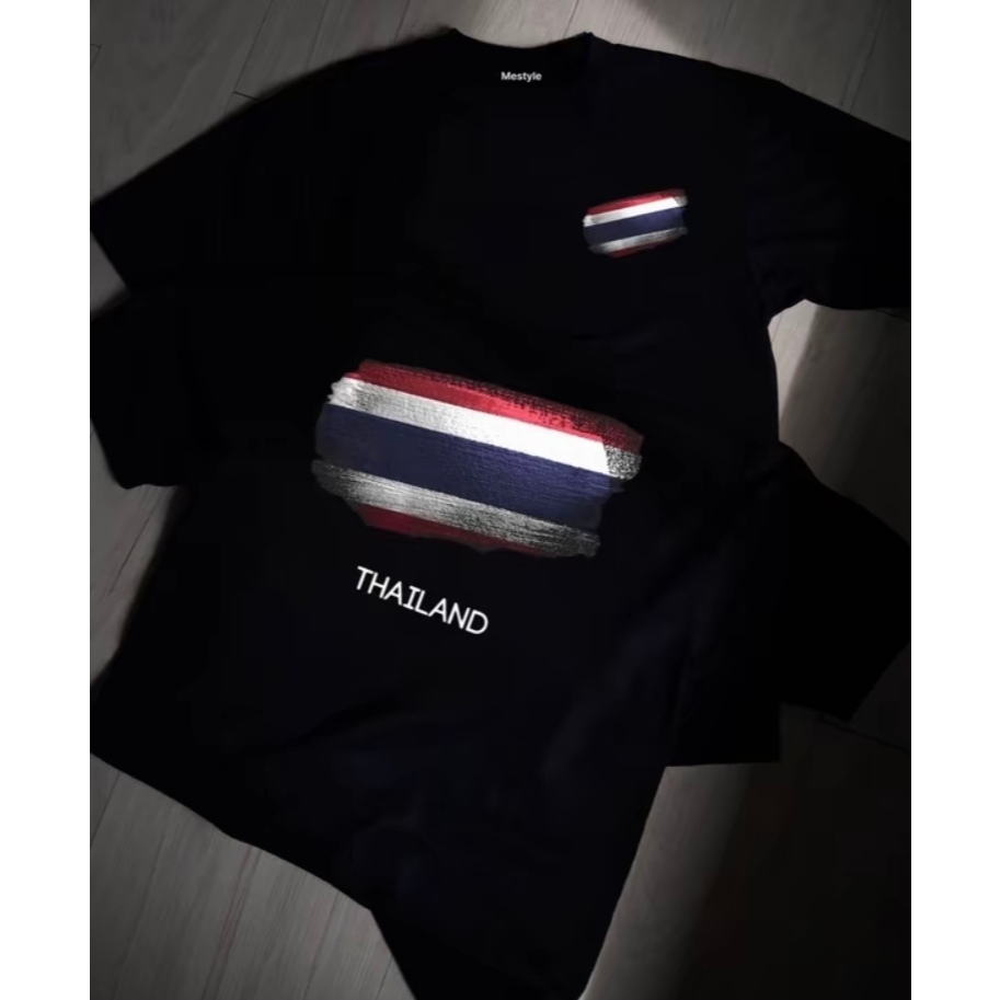 (จัดส่งภายใน 24 ชั่วโมง)เสื้อยืดผู้ชาย คอกลมแขนสั้น ผ้าฝ้าย100% มีไทย สกรีนลายธงชาติหน้า-หลัง