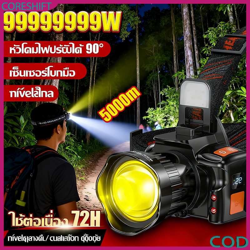 U8ไฟคาดหัวแรงสูง 1500LM ซูมปรับระยะยิง 5Km แสง 4 สี แบตอึด 72ชม. กันน้ำ ไฟฉายคาดหัวแท้ LED ไฟส่องกบ ไฟตั้งแคมป์