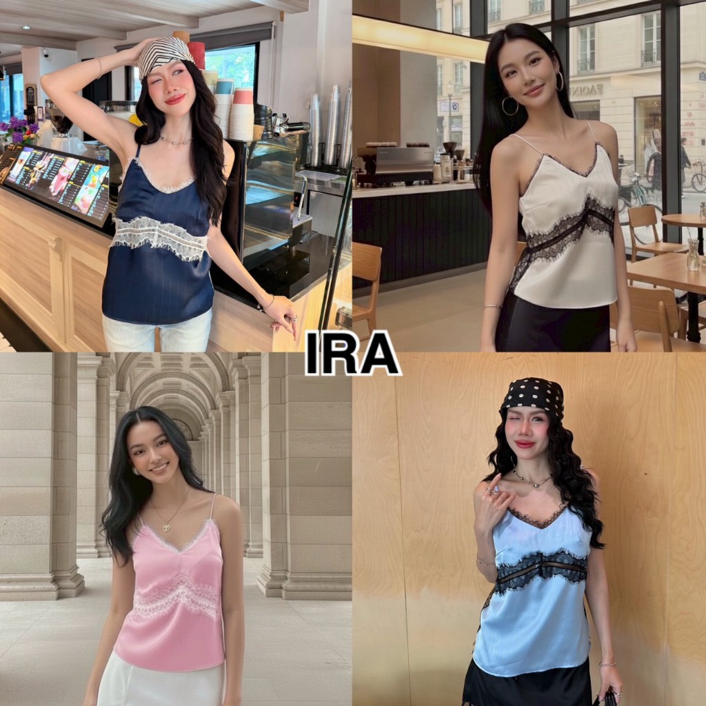 BY IRA Katherine  Top เสื้อสายเดี่ยวแต่งลูกไม้ แต่งลูกไม้ทั้งตัว  สายปรับได้ ผ้าเบาบาง