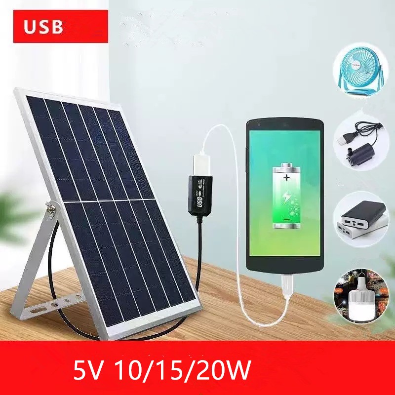 แผงโซลาร์เซลล์พร้อมสายยาว3เมตร solar cell 5V 10W/15W/20W